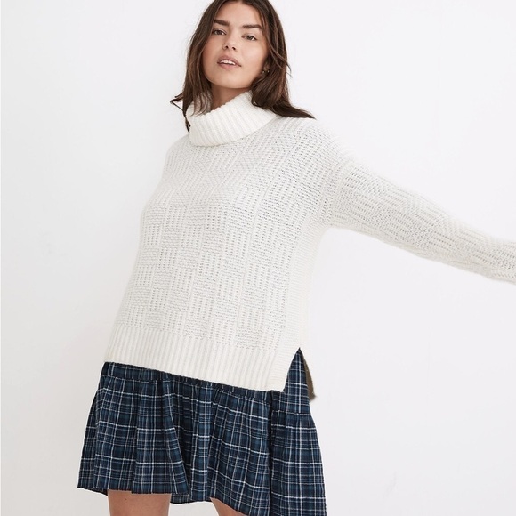 Madewell checkered turtleneck sweater antique cream - Picture 1 of 5